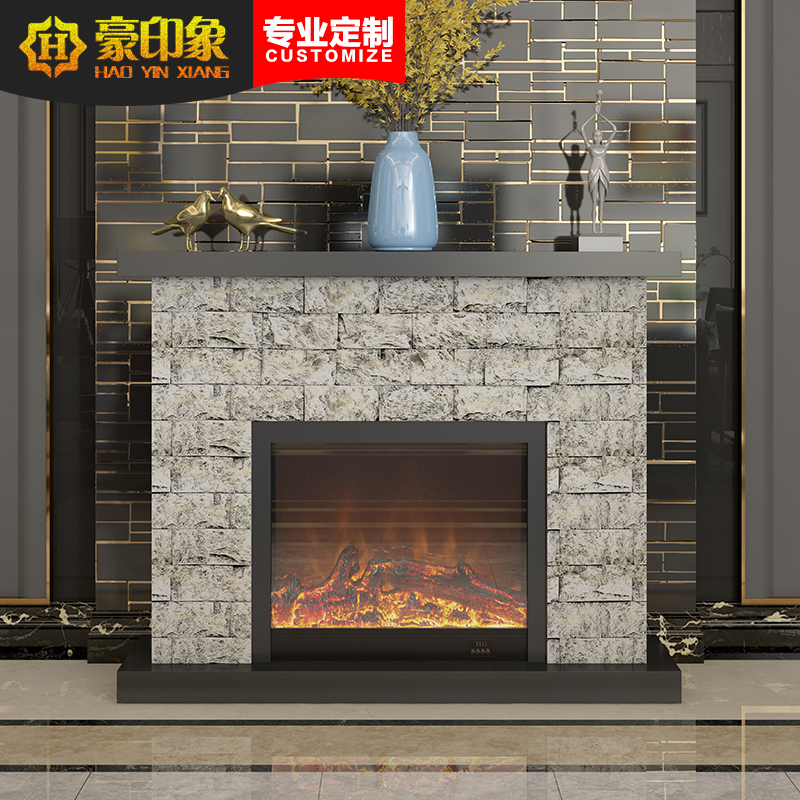 美式乡村壁炉装饰柜家用欧式实木壁炉取暖器架仿石头电视柜背景墙