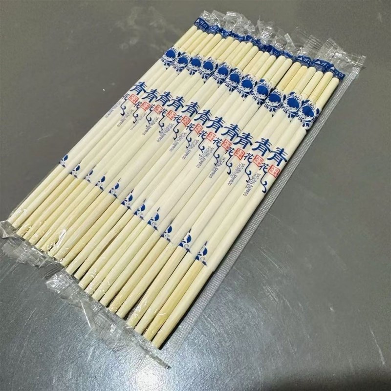 一次性竹筷加粗青花瓷筷子商用独立包装卫生方便家用款火锅外卖筷图片