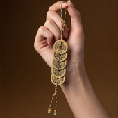 纯铜五帝钱门对门挂件红黄绳压门槛铜钱家居吊饰六帝钱客厅摆件