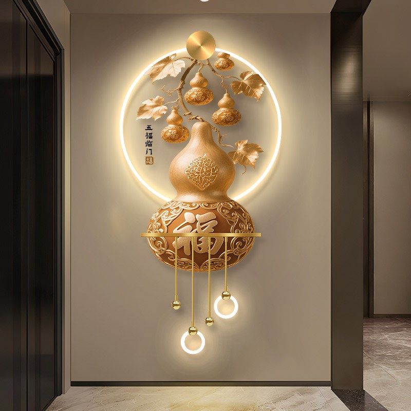 五福临门入户玄关装饰画轻奢福字正对门挂画高级感葫芦客厅灯壁画