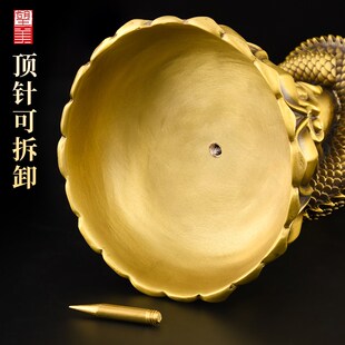 黄铜龙凤烛台摆件家用敬神供奉佛前中式复古结婚铜双龙蜡烛台座