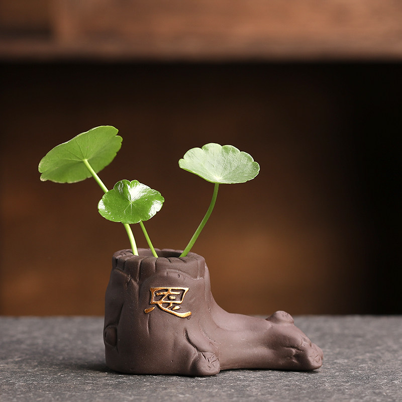 水培花瓶紫砂手绘创意家居装饰品摆件绿萝插花花盆陶瓷铜钱草容器