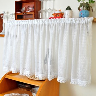 白色蕾丝门帘遮挡帘滑轨免打孔安装挂钩魔术贴轨道杂物柜半帘短帘