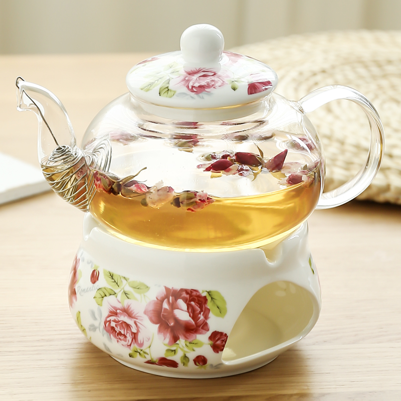 陶瓷花茶壶 花茶具花茶杯玻璃花草水果花果茶壶耐热蜡烛加热套装