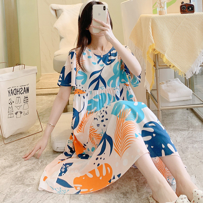 女士棉球成人棉绸睡衣粘稠睡裙女夏天黏稠连衣裙棉稠东方绸唾衣薄