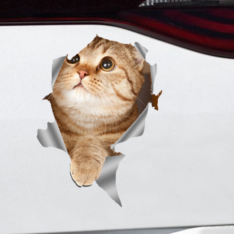 可爱小猫咪3D立体车贴卡通逼真小猫反光玻璃贴纸车身遮划痕遮挡贴