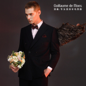 黑色西服套装 羊毛新郎结婚礼服婚礼商务正装 双排扣西装 男 澳嘉