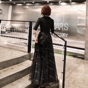 黑色晚礼服长款 宴会气质学生艺考连衣裙合唱指挥年会支持人演出