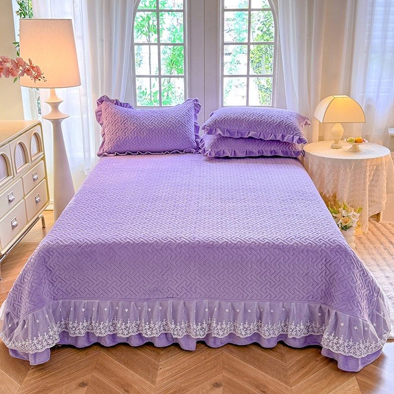 牛奶法莱绒床盖单件冬季加绒保暖珊瑚绒夹棉加厚榻榻米床单三件套,床上用品,床盖,淘宝优惠券,粉丝福利购,淘宝优惠卷