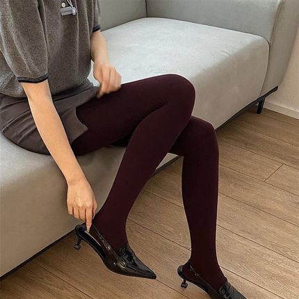 塑形压力袜安哥拉红酒红打底裤连脚袜保暖毛圈秋冬连裤袜女打底袜