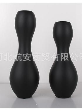现代简约创意黑色陶瓷花瓶黑色工艺品摆件样板房售楼处桌面茶几