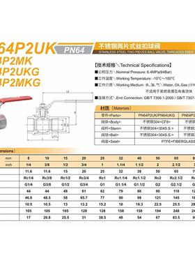 原装 KITZ北泽阀门日本进口 不锈钢两片式丝扣球阀PN64P2UK