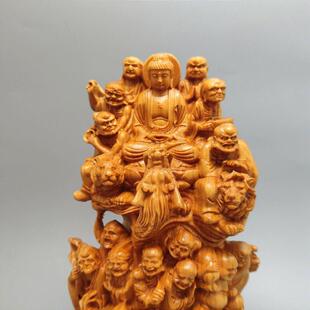 崖柏南美八黄杨十罗汉摆件实木雕家居工艺品十八罗刻汉木20240813