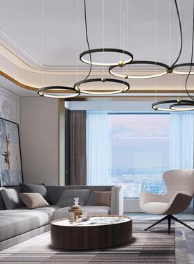 后现D90053约代简创意灯圆环设计吊双圈组厅合个性客厅餐吊灯展装