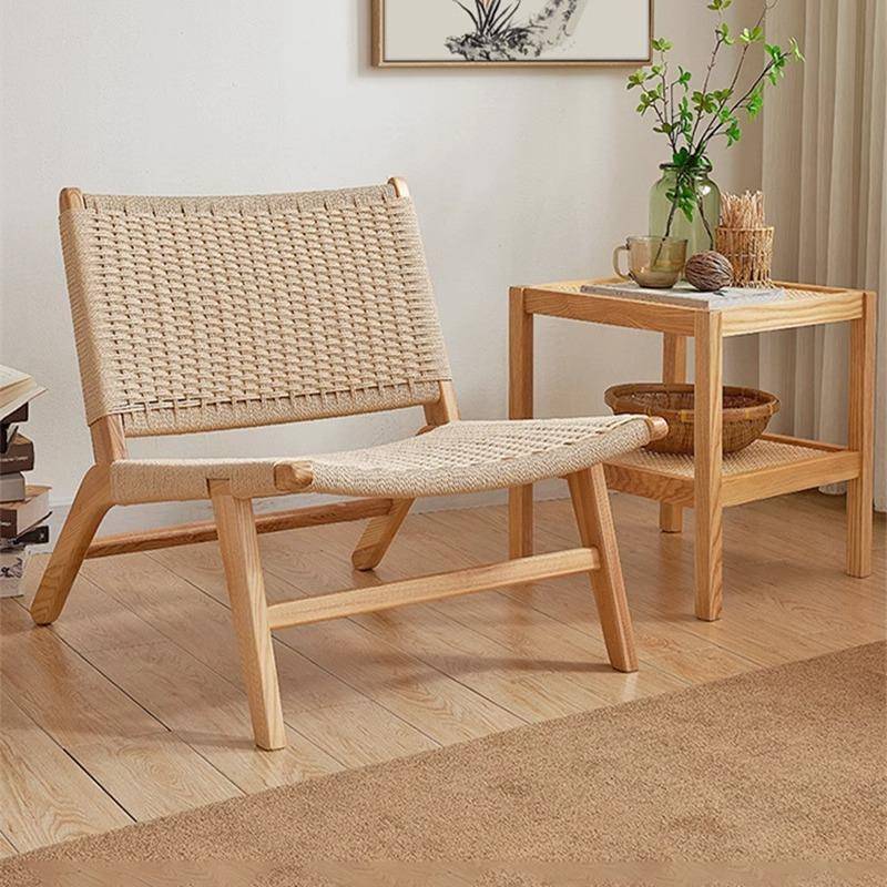 界藤编实侘木阳台沙发椅单人木原风绳编休555闲躺椅用家民宿马鞍
