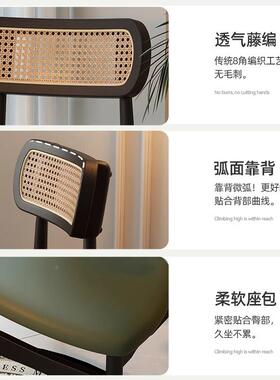 中古MVO风实木椅家用藤黑色编椅子法餐式复古轻奢背酒店餐厅靠餐