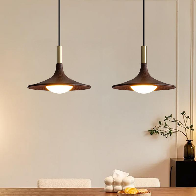 中古餐厅吊灯日式复饭厅餐古吧台灯创意全纹光谱胡桃木飞739碟吊