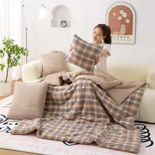 VII22新款 A靠类棉格子简0约两用办5公车载午休沙发垫口袋抱枕被