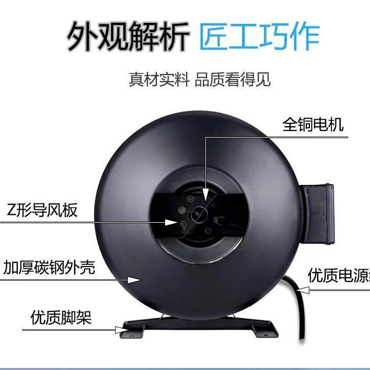 圆形管通机220V183厨房排烟道空气净化抽风机高速低风噪转子排风