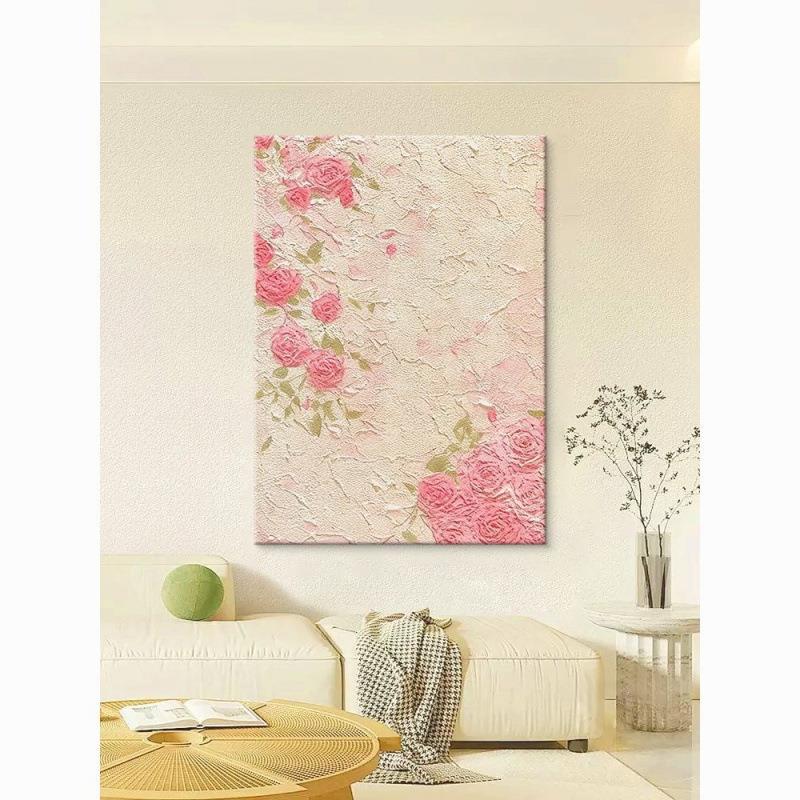 顺丰】理奶油风粉红色瑰花手绘油画客厅QHF玫装饰画英砂石岩肌入