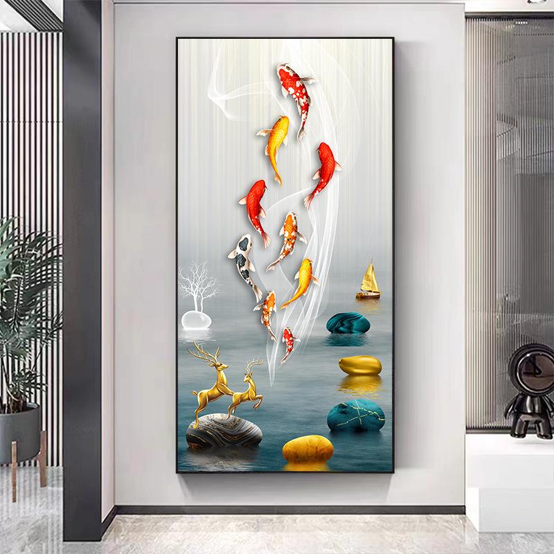 玄关装饰画九鱼图奢高档轻厅大客气鹿MBE挂画入户进走廊过道墙壁