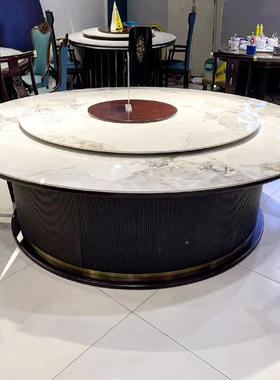 木新中式带转盘岩板酒店餐自动遥控动餐桌65837实电多层板桌饭店