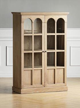 美式实书柜酒柜复轻古做旧双门餐边GDO柜储柜奢物玻璃门书橱靠木