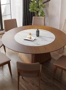 圆餐桌家岩XLNK—00实木板胡桃色内嵌大转盘圆桌中式大型圆餐桌用