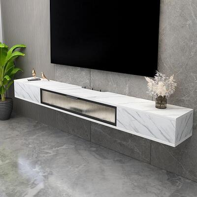 奢岩板纹实壁挂电视轻柜小户型客厅悬挂墙式柜极木简卧室HRD窄置