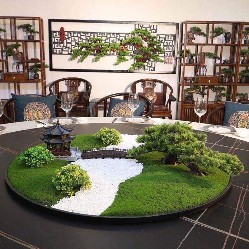 酒店仿大HVH桌中间摆花真苔藓圆绿景植微观装饰品圆形餐桌转盘摆