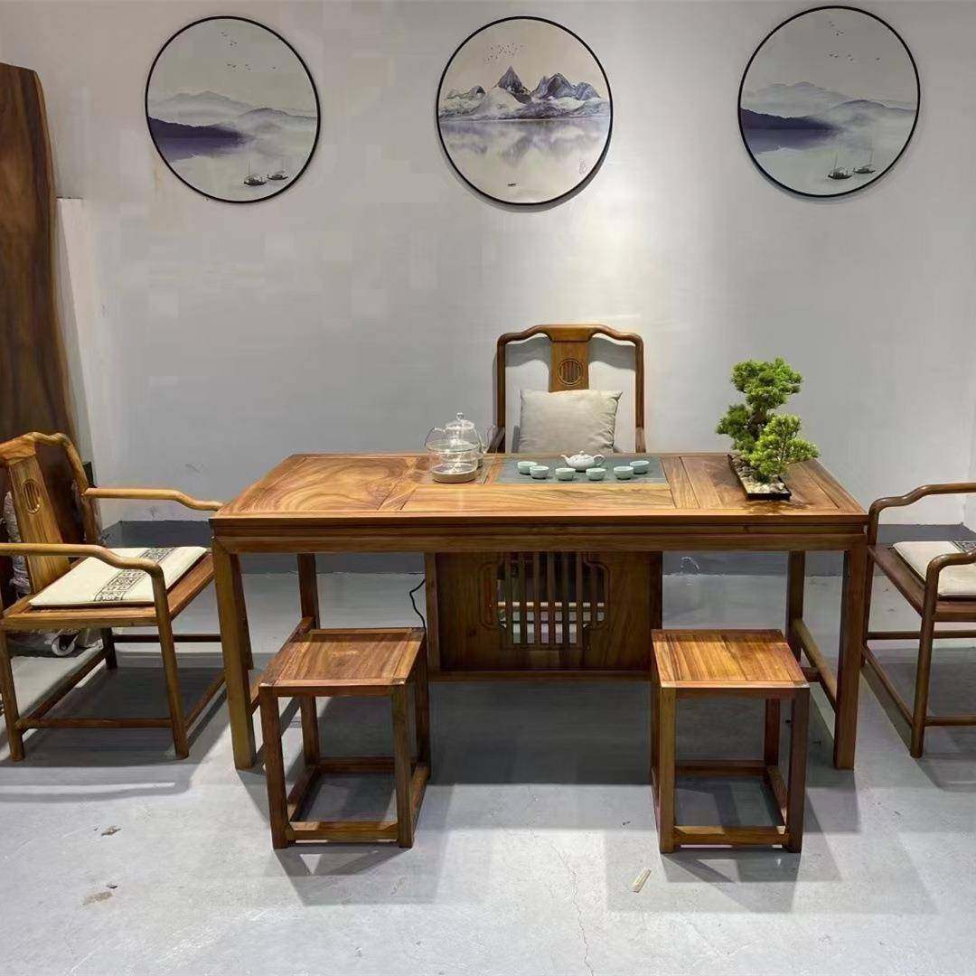 北方NTP榆木式仿中古餐实木圆桌老大圆桌饭桌椅组合