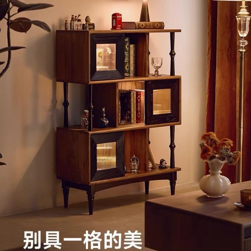 法架式复古实木书书柜柜美式古风创意中书房一体柜靠墙展示柜边置