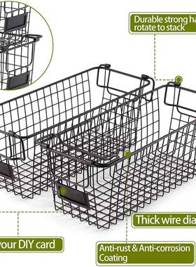 黑色铁艺带提置物篮PHA卧室收纳厨纳房收客厅纳餐厅手收篮子