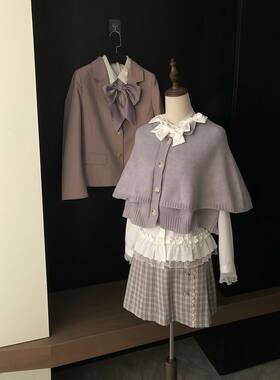 【月寄心柔】清楚系校供感斗篷+衬衫+短裙小个子小众甜美套装