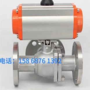 304不锈钢气动法兰三通T型Q645F 16P高平台球阀双作用L型Q644日标