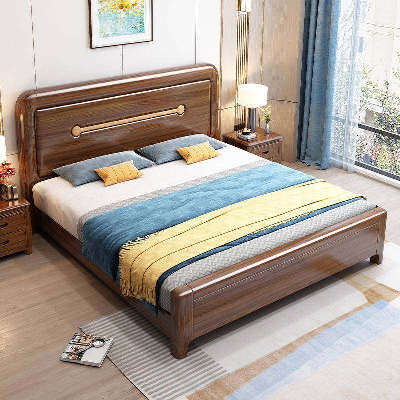 胡桃卧木实木硬靠床人1.8米中式现代简约双床19801.5米轻奢主储床