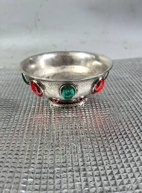 仿古宝石纹碗宝摆件花碗元藏锭镶嵌摆件古玩收家居宝石碗摆装饰工