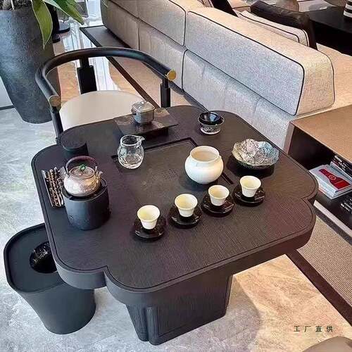 新台中式阳用桌新款小型家实茶木RRR泡茶桌乌金石面小茶台