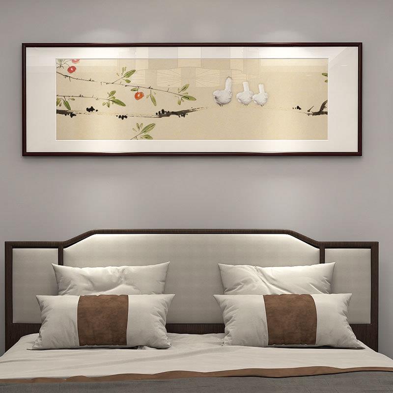 中式床头装饰简画新约荷花卧室挂画花鸟莲横蓬款66aa客厅沙发背景