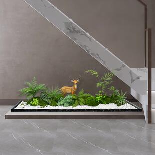 室内仿装真绿窗植造景组合酒店橱饰苔藓假植CZJ-01楼梯下景物观布