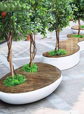 玻钢树899池座围树座椅创意椅商璃场休椅美陈户外广场公闲共休息