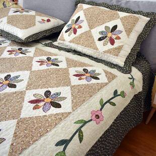 R0TEK绗缝加床单单件纯棉三件I套1.T8米双人床罩被厚单夹棉床盖