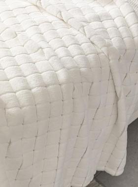 法式奶油床风床搭毯白色仿兔绒子AWG格盖毯民宿床尾床毯样板间旗