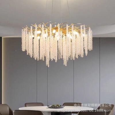 法式轻客厅卧灯别墅复式餐厅奢室灯网红民宿枝形个性流吊385苏水