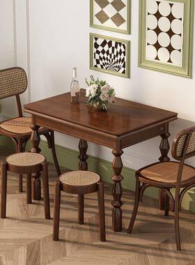 美式实木折SN476382叠餐桌黑色户型家用空网间红伸小功缩饭桌多能