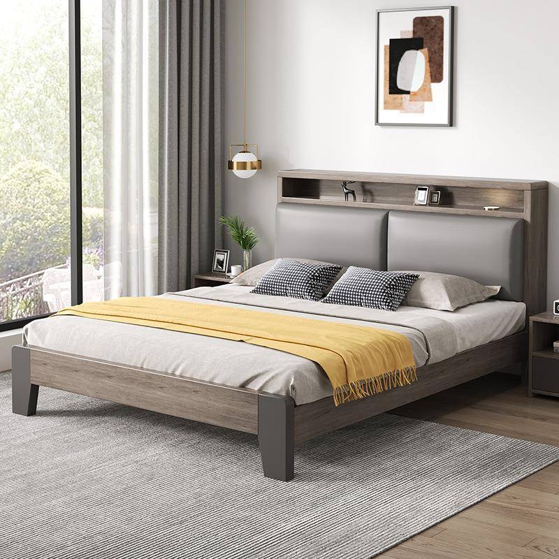 HVN新品1轻奢灰单人床大架松木床实木床简约现床代双人床1.8m主卧