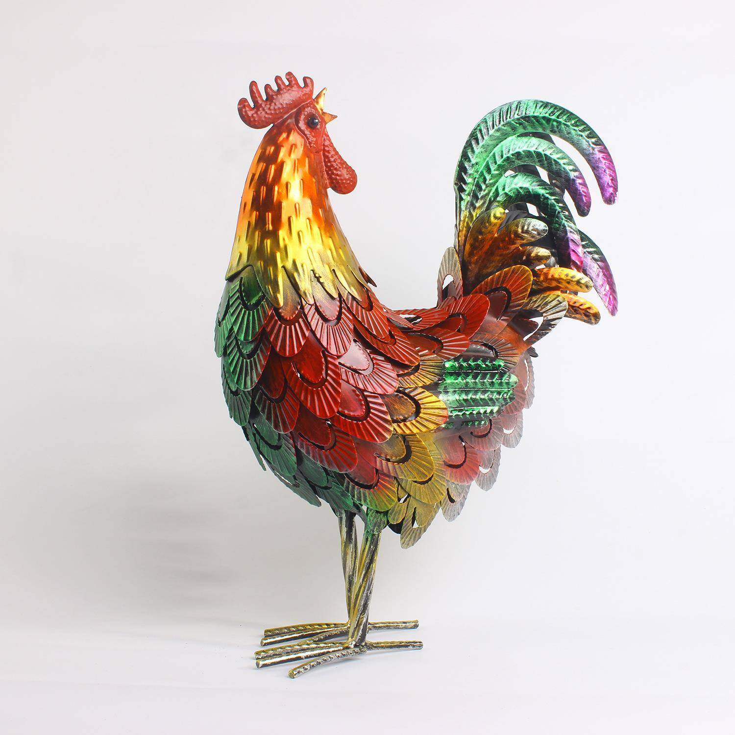 花园庭院装饰品公鸡鸡摆件景回头公鸡观塑造景家铁艺金属母工雕艺