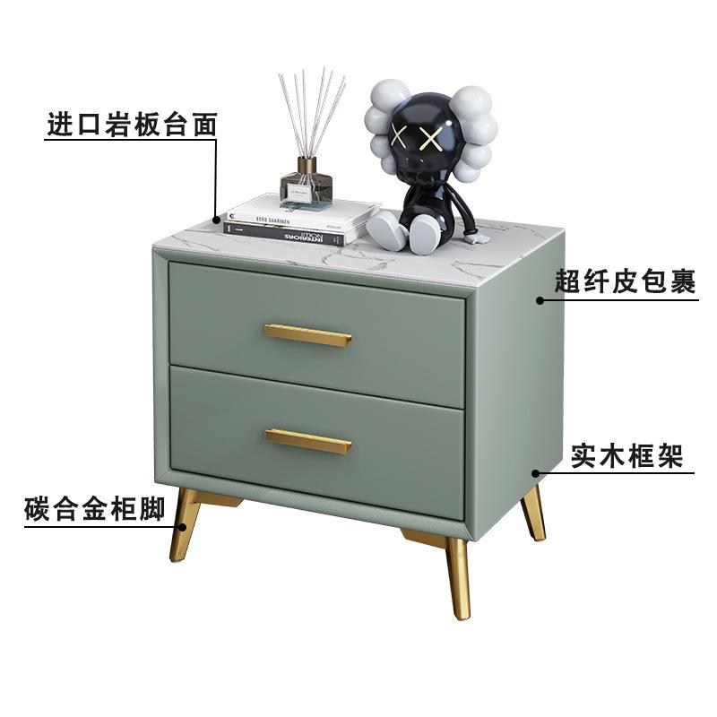 柜带锁简约皮质款极简现代简易收纳实木床头柜卧室轻奢床边柜小型