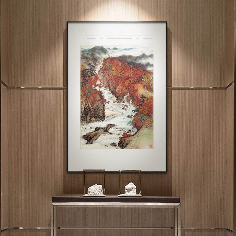 关山月秋溪放筏新中式装饰画客厅玄关书房山水国画办公室风水挂画