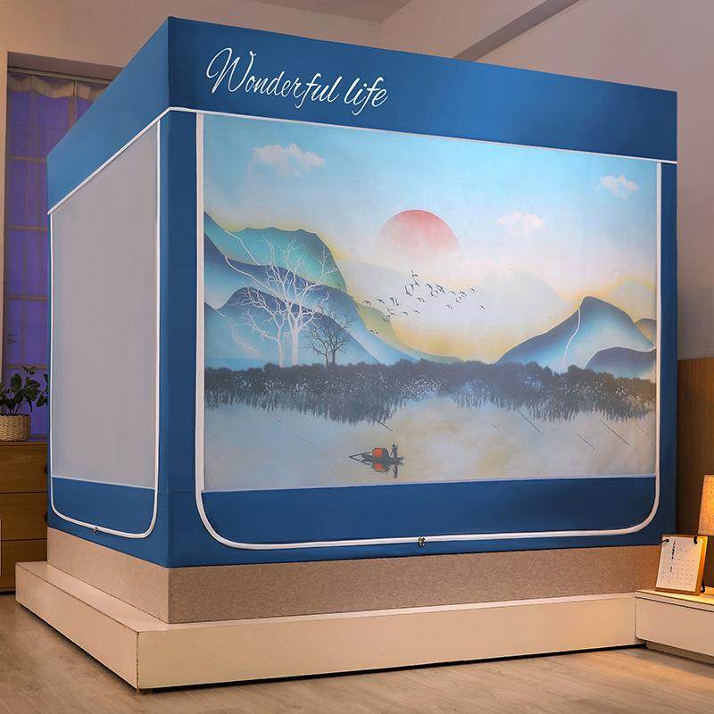 CB#数码印花遮光帘蚊帐回底夏天学生宿舍坐床防蚊床上用品三开门